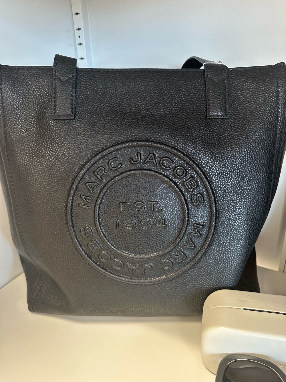 Marc Jacobs Black Pebbled Leather Logo Tote